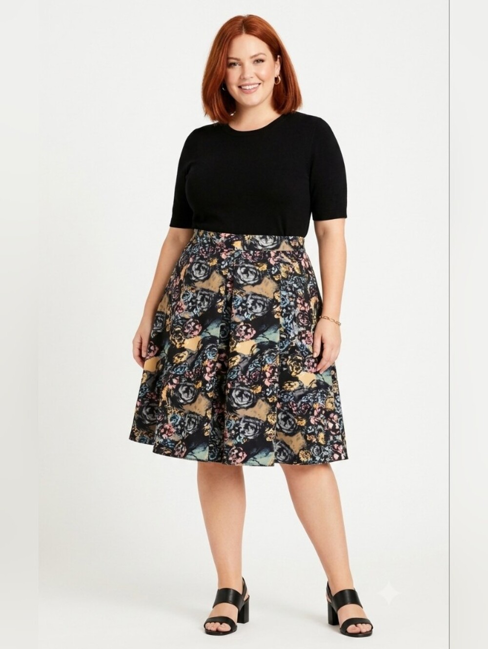 Large Scuba skirt pleated flare A-line Size Floral